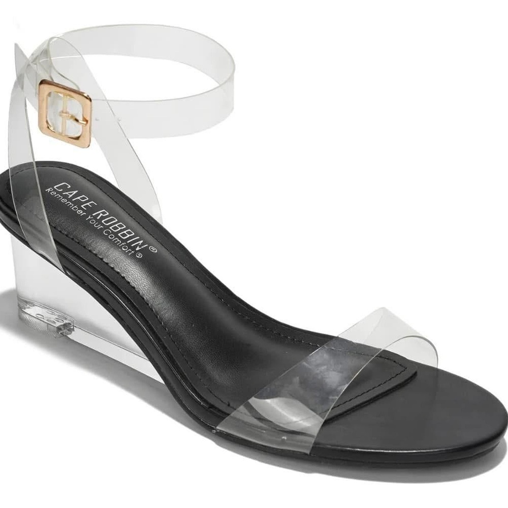 Cape Robbin Women's Black Clear Wedge Sandals